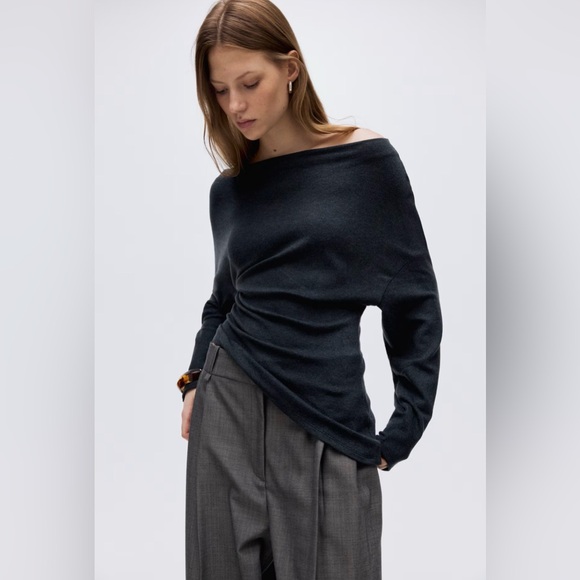 H&M Tops - H&M Dark Gray Asymmetric Jersey Top – Size M – NWT